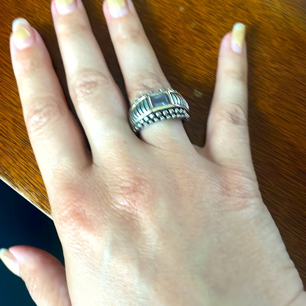 Yurman like ring, silver, with rectangular amethyst Stone - Picture 2 of 2